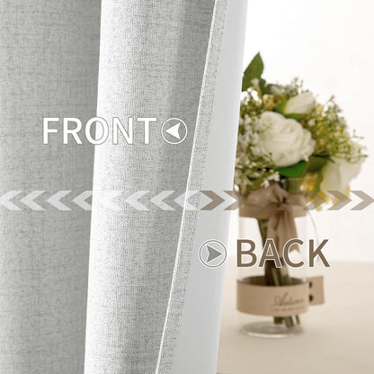 MIULEE Blackout Linen Textured Curtains - Thermal Insulated Room Darkening Drapes | Heathered White, 52 x 84 Inch (2 Panels)