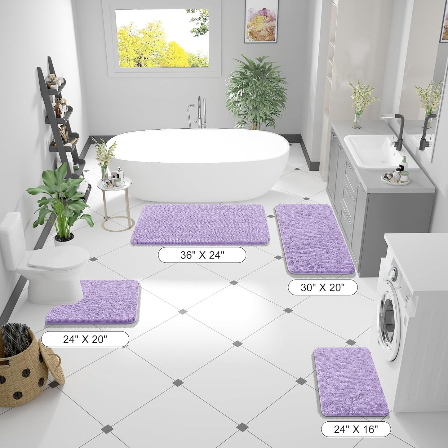 OLANLY Bathroom Runner Rugs - Soft Absorbent Chenille Bath Mats | Quick Dry, Machine Washable, 70x24, Lavender