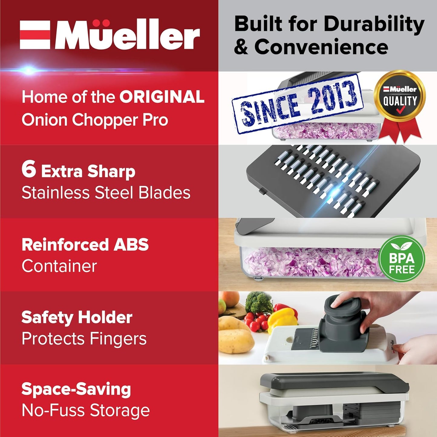 Mueller Vegetable Chopper - Versatile Mandoline Slicer & Dicer with Container | White Sand/Grey
