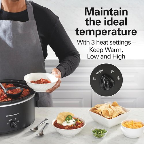 Hamilton Beach 6 Quart Slow Cooker - Space-Saving Folding Handles & Dishwasher Safe Stoneware, Black