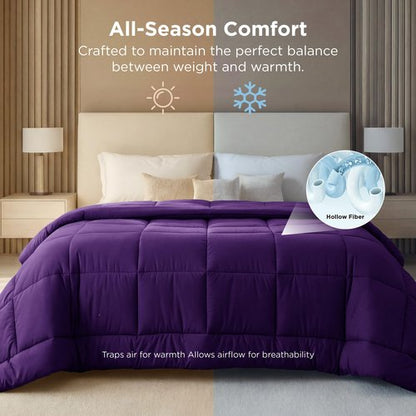 Bedsure Comforter Duvet Insert - Quilted Comforters Oversize Queen Size, All Season Duvet, GentleSoft Down Alternative Bedding Blanket, with 8 Tabs, Gifts for Women/Men, Purple, Oversize Queen 98x98