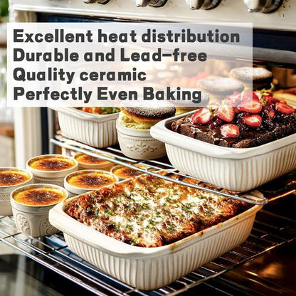 Artena Casserole Dishes - Ceramic Baking Dish Set of 3 | Large Lasagna Pan with Handles, White