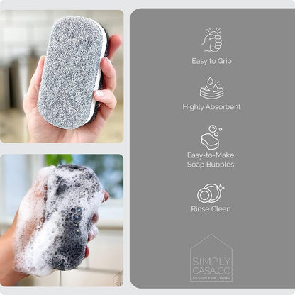 SIMPLYCASA Kitchen Dish Cleaning Sponges - Pack of 6 | Non-Scratch & Fast-Drying | Reusable Scrubbers for Kitchen & Household Use | Stylish Black & White Design