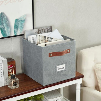 DECOMOMO Storage Bins - Fabric Cube Storage Bins with Labels for Shelves | 11" | 6pcs, Texture Grey