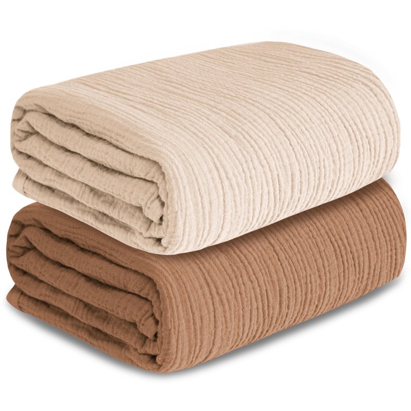 Muslin Swaddle Blankets for Newborn, 2 Pack Breathable Soft Receiving Blanket, Large 41 x 41 inches Swaddle Wrap Burping Clothes, Essentials Infant Shower Items. (Beige & Coffee)