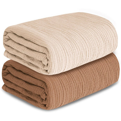 Muslin Swaddle Blankets for Newborn, 2 Pack Breathable Soft Receiving Blanket, Large 41 x 41 inches Swaddle Wrap Burping Clothes, Essentials Infant Shower Items. (Beige & Coffee)