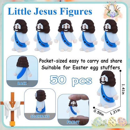 ILHSTY Mini Jesus Figurines - 50 Pcs Rubber Christian Dolls for Easter Egg Hunts | Blue