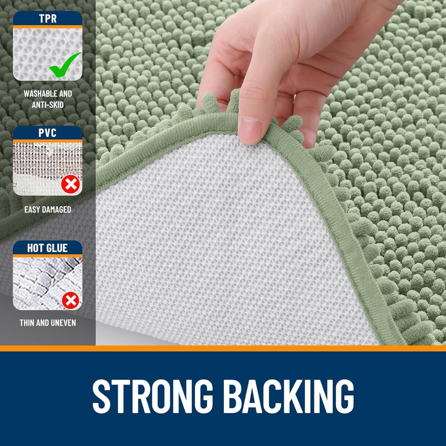 OLANLY Large Bathroom Rugs - Extra Soft Chenille Bath Mats | Quick Dry, Machine Washable, 40x32, Sage Green