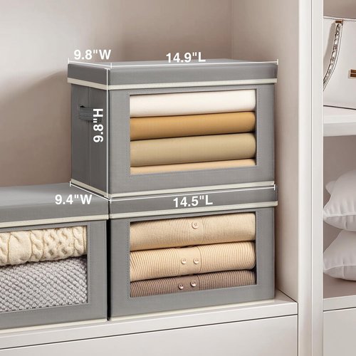 Homsorout Large Storage Box Set - 6 Pack Foldable Closet Organizers with Lids | Decorative Grey Bins