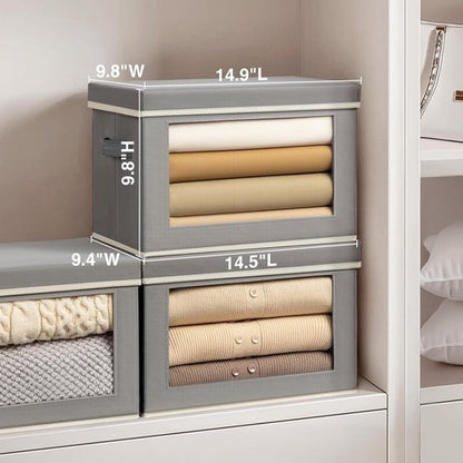 Homsorout Storage Bins - Foldable Fabric Baskets with Window & Handle | 3-Pack Grey Organizers