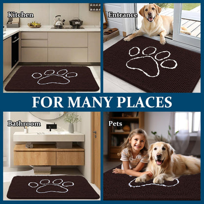 OLANLY Dog Door Mat - Absorbent Non-Slip Muddy Paws Mat | 59x24 Paw Print Design in Brown