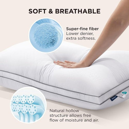 Bedsure Queen Pillows - Fluffy Hotel Quality Pillows with Gusseted Support | Diamond Quilted Design