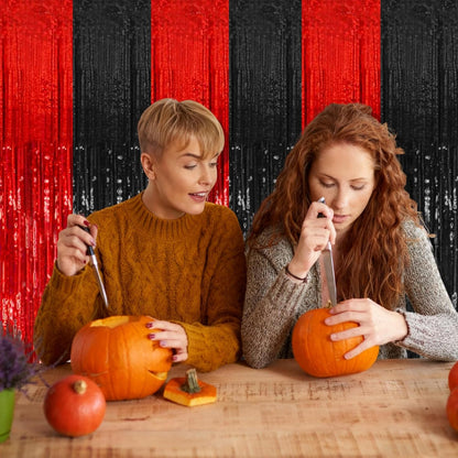 Regine Switzerland Tinsel Curtain Backdrop - 10 Pack Black & Red Party Decorations for Halloween, Birthdays & More