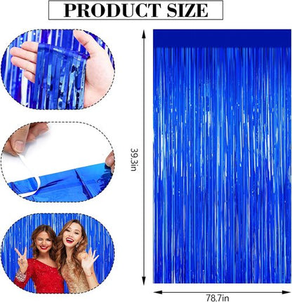 Blue Party Decorations by [Brand Name] - 2 Pack Tinsel Backdrop Streamers for Birthdays & Weddings