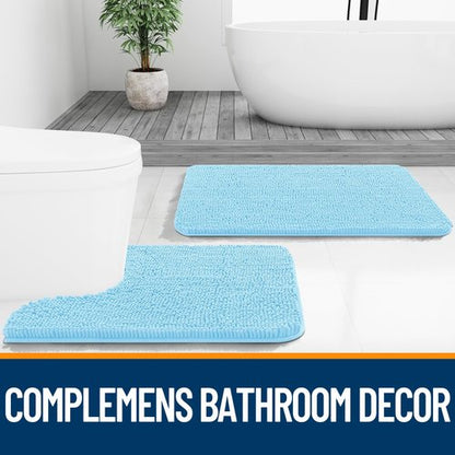 OLANLY Bathroom Rugs 36x24, Extra Soft Absorbent Chenille Bath Rugs, Rubber Backing Quick Dry, Machine Washable Bath Mats for Bathroom Floor, Tub and Shower, Home Decor Accessories, Sky Blue