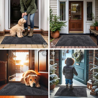 Smiry Heavy-Duty Natural Rubber Front Door Mat - Traps Dirt & Moisture | Easy Clean 29.5x17, Grey