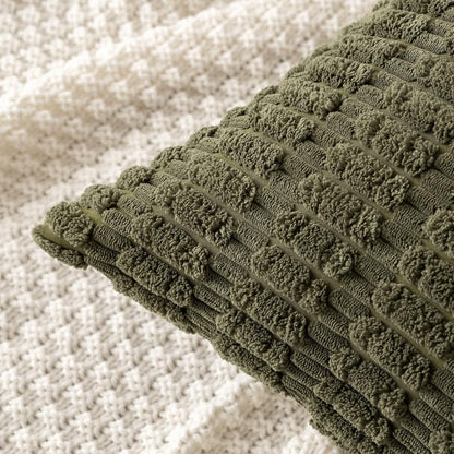 MIULEE Euro Sham Pillow Covers - Soft Boho Striped Corduroy | Pack of 2, 24x24 Inch, Olive Green