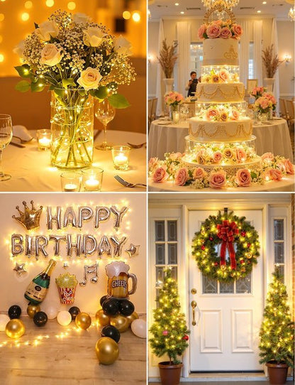 Brightown LED Fairy Lights - 14 Pack Battery Operated 7ft Waterproof Silver Wire Twinkle Lights for DIY Decor