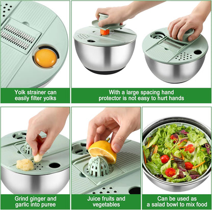 Salad Spinner - Stainless Steel 5.3-Quart Lettuce Washer with 5 Blades Slicer | Perfect for Healthy Home Cooking
