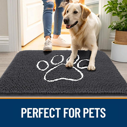 OLANLY Dog Door Mat - Absorbent Non-Slip Mud Mat for Paws | 47x20 Dark Grey Chenille Design