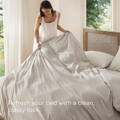 Bedsure Duvet Cover - Extra Soft Prewashed Cotton-Like Polyester | Queen Size 90x90 Inches, Linen