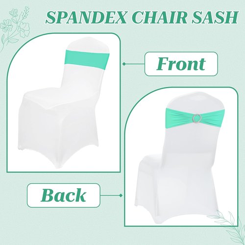 MDS Spandex Chair Sashes - Universal Fit Elastic Stretch Bows with Buckle Slider | Sea Green - Pack of 250