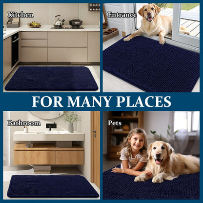 OLANLY Dog Door Mat - Absorbent Non-Slip Washable Mud Mat for Indoor Use | 47x24, Navy Blue