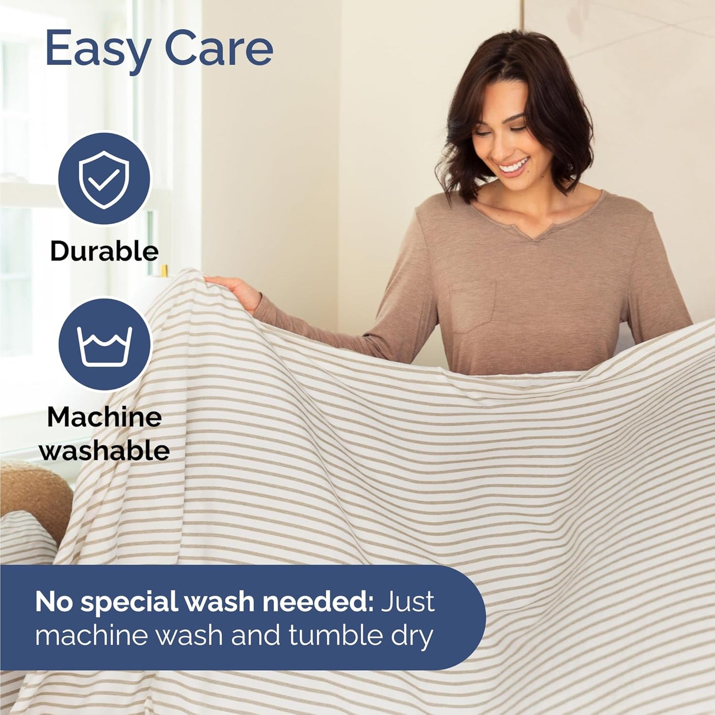 Skiennix Twin Size Sheet Set - Comfy Cooling Bedding with Deep Pockets - Soft, Wrinkle-Free Beige Stripes