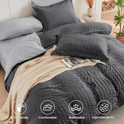 HYMOKEGE Twin Comforter Set - All Season Luxury 5-Piece Bedding Set in Dark Grey/Light Grey