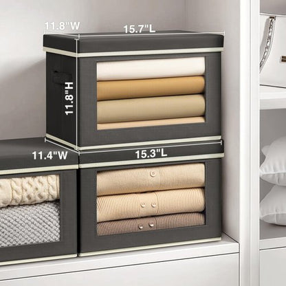 Homsorout Stackable Storage Bins - Large Fabric Organizer Baskets with Lids, 5-Pack, Dark Grey