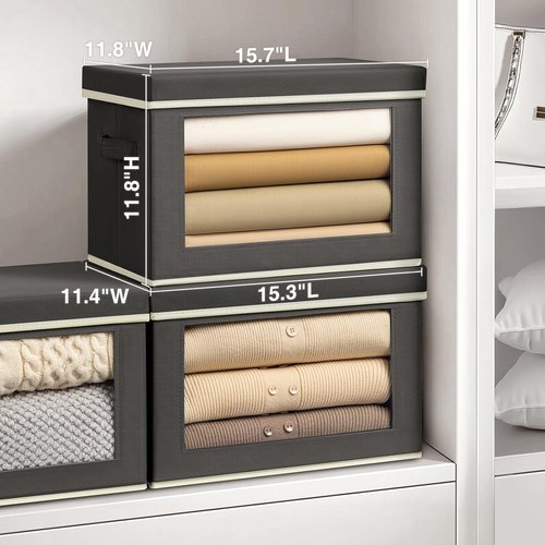 Homsorout Stackable Storage Bins - Large Foldable Closet Organizer with Lids | 3-Pack Dark Grey