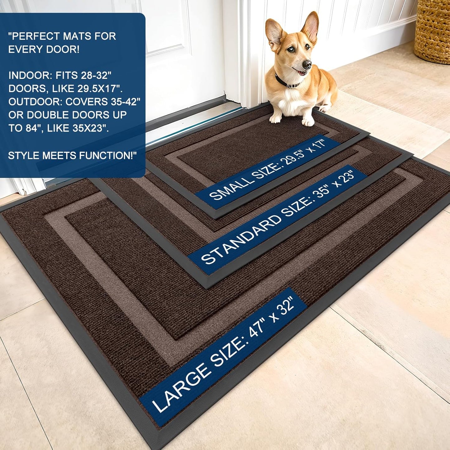 OLANLY Waterproof Front Door Mat - All-Season, Fade Resistant, Easy Clean | 33x21, Dark Brown