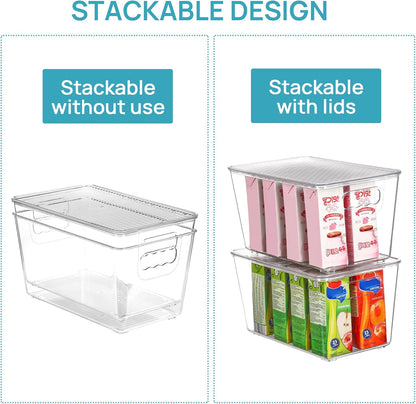 Vtopmart 6-Pack Clear Stackable Storage Bins - Medium Plastic Containers with Lids for Kitchen & Pantry Organization