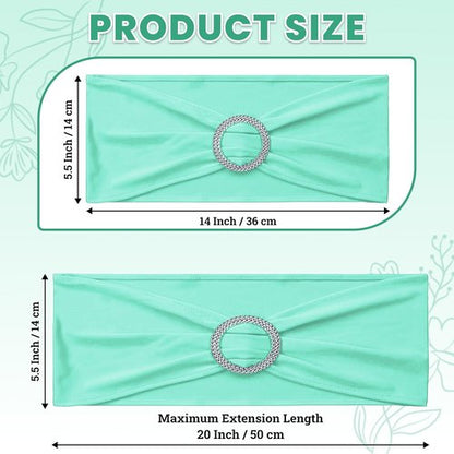MDS Spandex Chair Sashes - Pack of 200 Elastic Stretch Bows with Buckle Slider for Wedding Decor - Sea Green