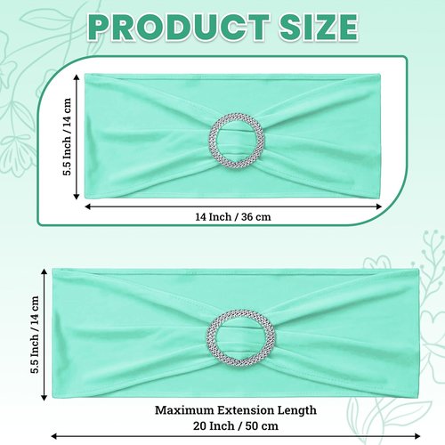 MDS Spandex Chair Sashes - Universal Fit Elastic Stretch Bows with Buckle Slider | Sea Green - Pack of 250
