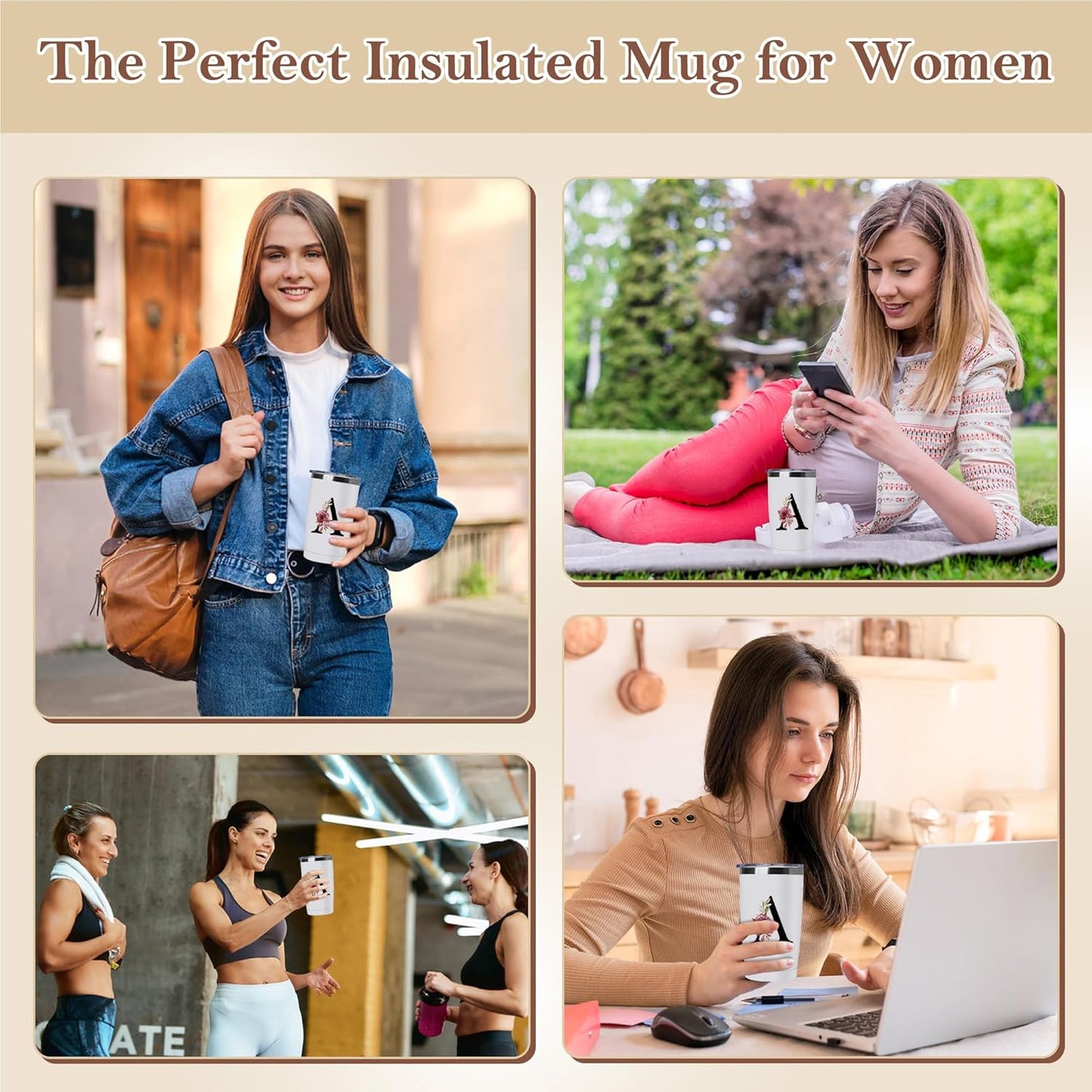 Skiennix 20 Oz Insulated Coffee Cup - Stainless Steel, Spill-Proof Travel Mug | Perfect Gift for Women