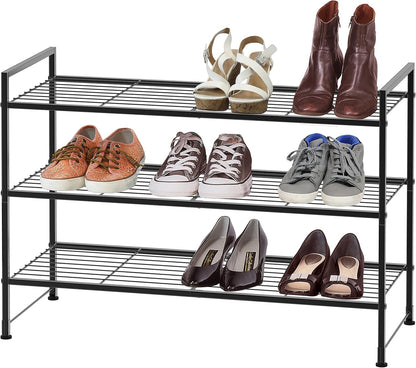 Simple Houseware 3-Tier Stackable Shoe Rack - Durable Storage Shelf in Black for Organized Spaces
