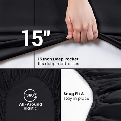 Utopia Bedding Twin Fitted Sheets - Soft Brushed Microfiber - Deep Pockets, Fade Resistant | Bulk Pack of 2 (Black)