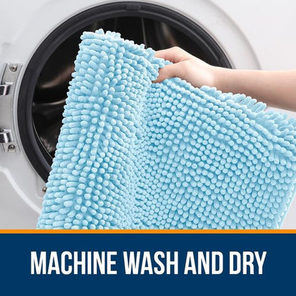 OLANLY Bathroom Rugs 36x24, Extra Soft Absorbent Chenille Bath Rugs, Rubber Backing Quick Dry, Machine Washable Bath Mats for Bathroom Floor, Tub and Shower, Home Decor Accessories, Sky Blue