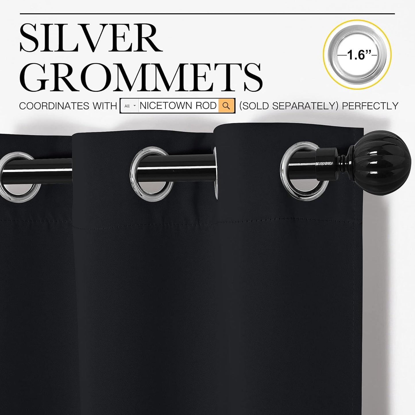 NICETOWN Blackout Curtains for Halloween - Thermal Insulated Drapes | 2 Panels, 55" x 90", Black