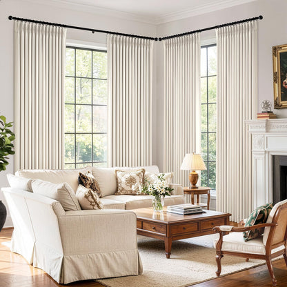 MIULEE 100% Blackout Curtains - 90-Inch Long, Thick Linen, Memory Trained Pleat - 4 Panel Set in Birch