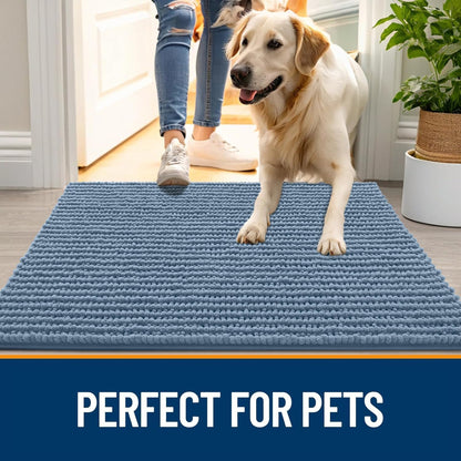 OLANLY Dog Door Mat - Ultra Absorbent Chenille Mud Doormat | Non-Slip & Washable 24x16, Airy Blue