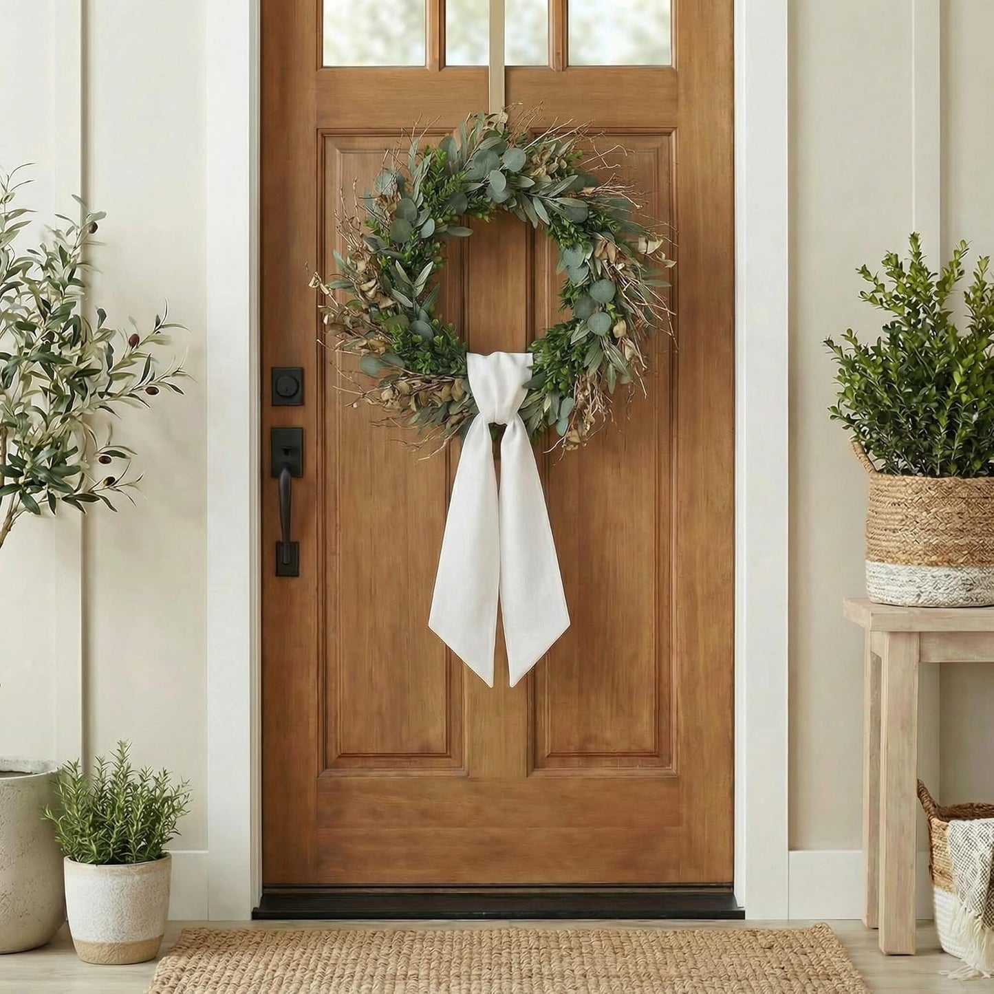 Skiennix White Linen-Style Wreath Sash - 2 Pieces, 55"x5.1" Blank Ribbon for DIY Embroidery & Holiday Decor