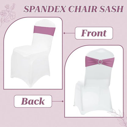 MDS Spandex Chair Sashes - Universal Fit Elastic Stretch Bands with Buckle for Weddings | Dusty Pink - Pack of 200