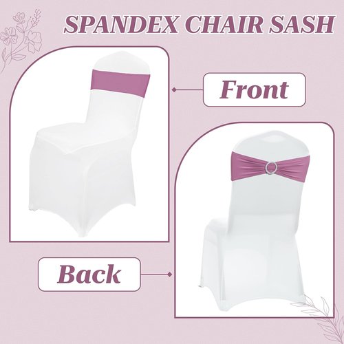 MDS Premium Stretch Spandex Chair Sashes - Pack of 75 Dusty Pink Covers with Buckle Slider for Weddings & Events