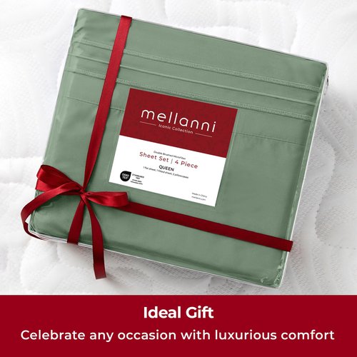 Mellanni Extra Deep King Sheets - 4 PC Iconic Collection Bedding - Hotel Luxury, Ultra Soft, Cooling Bed Sheets - Wrinkle, Fade, Stain Resistant (King, Sage)