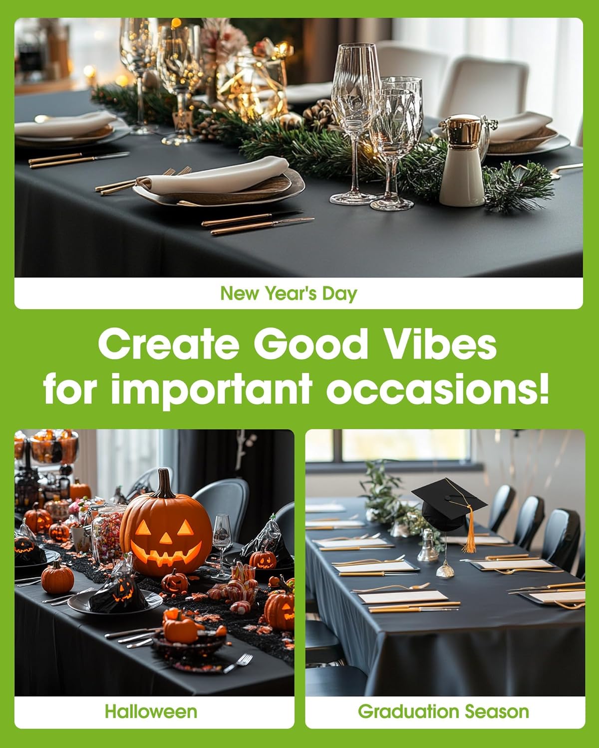 Pureegg Disposable Plastic Tablecloths - 12 Pack, 54 x 108 Inch, Leakproof & Sturdy for Parties, Picnics, Halloween, White & Black