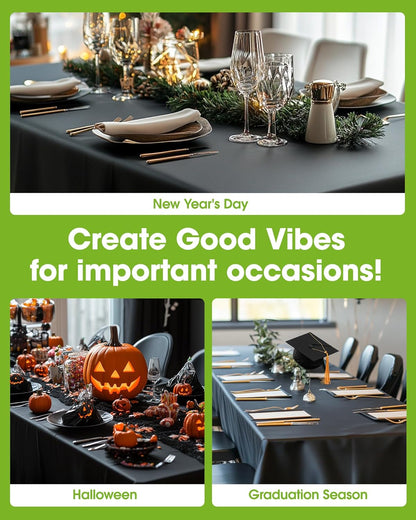 Pureegg Disposable Plastic Tablecloths - 12 Pack, 54 x 108 Inch, Leakproof & Sturdy for Parties, Picnics, Halloween, White & Black