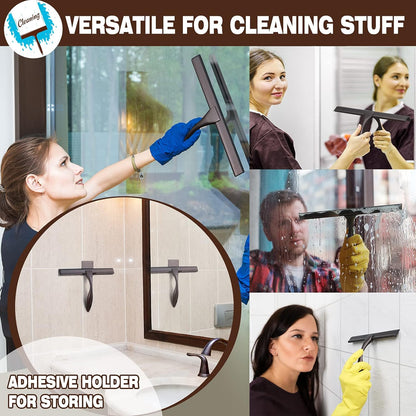 NETANY Shower Squeegee - 10-Inch Bronze Stainless Steel Tool for Streak-Free Bathroom & Shower Use