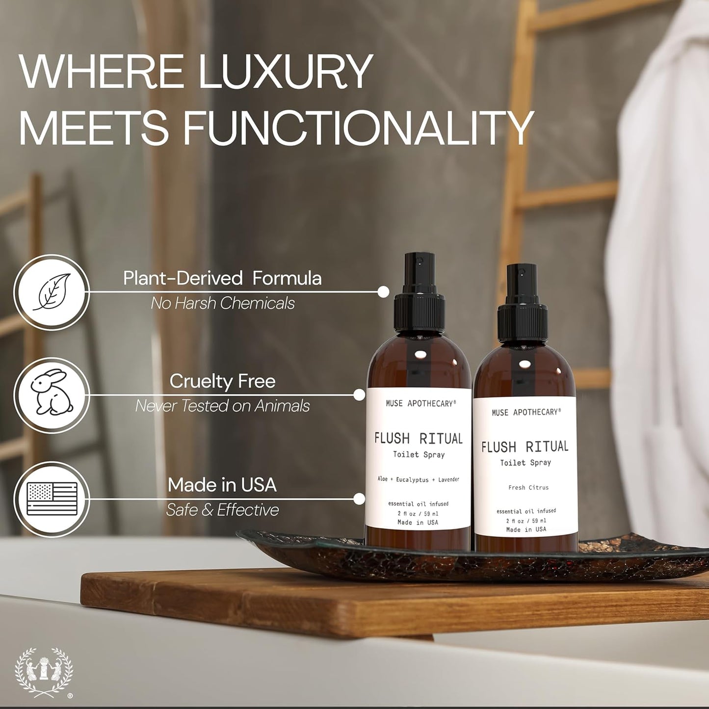 Muse Apothecary Flush Ritual - Refreshing Toilet Spray with Natural Essential Oils | 2 oz Citrus Scent